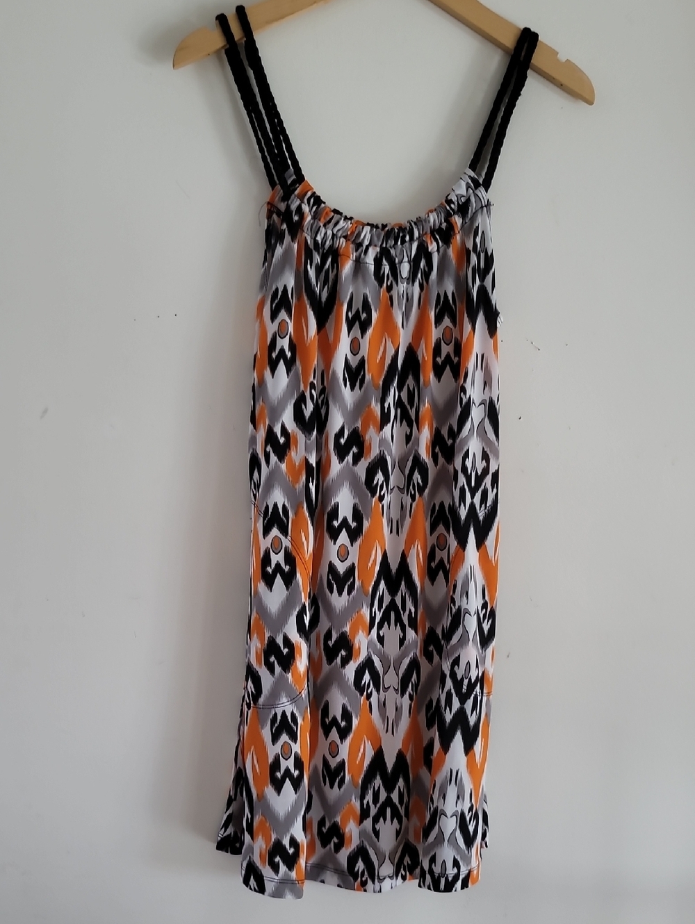 J. Valdi Sleeveless Geometric Print Tank Dress - Black, White & Orange, Size S